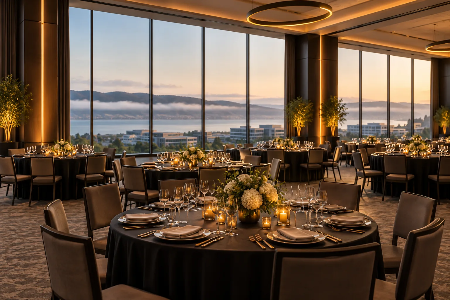 Event venue set up before guests arrive in South San Francisco