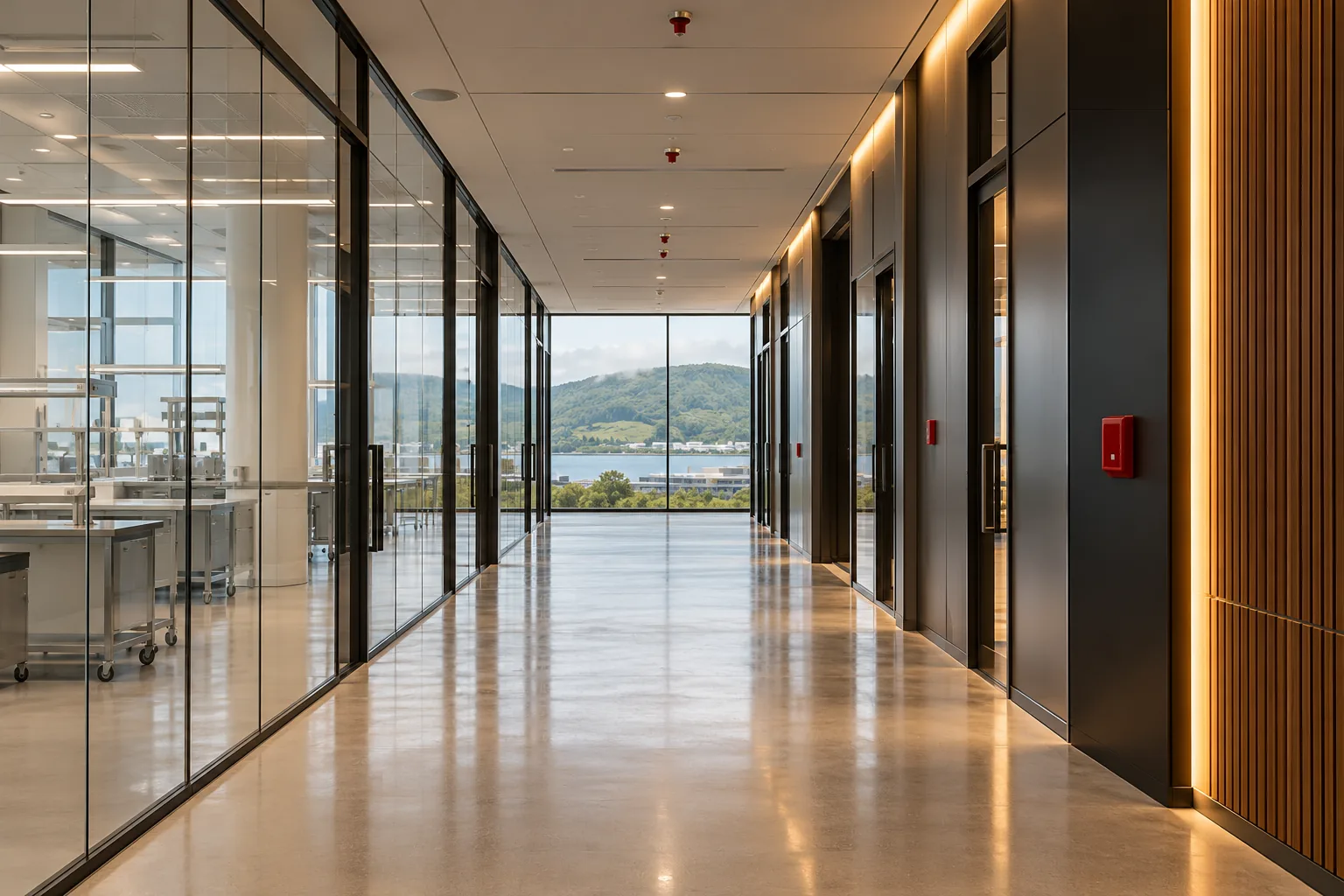 Commercial corridor with fire sprinklers in South San Francisco